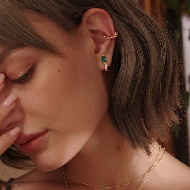 Fettero® color CZ hoop earrings styled on model, gold earrings for women perfect for everyday wear and gifting