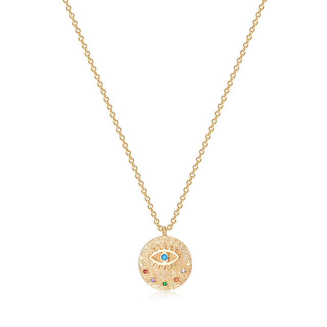 Engraved evil eye pendant necklace in gold for women by Fettero®, meaningful everyday wear jewelry and thoughtful gift choice