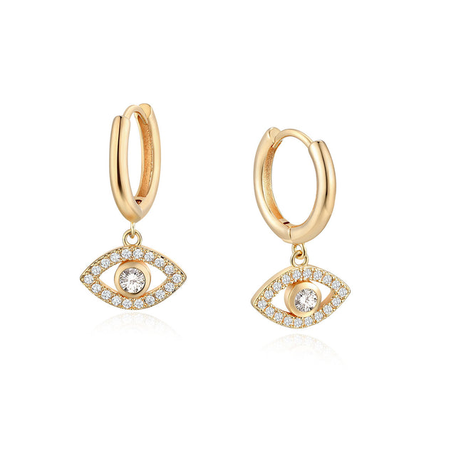 Evil eye dangle earrings in gold for women by Fettero®, everyday wear earrings and meaningful gift