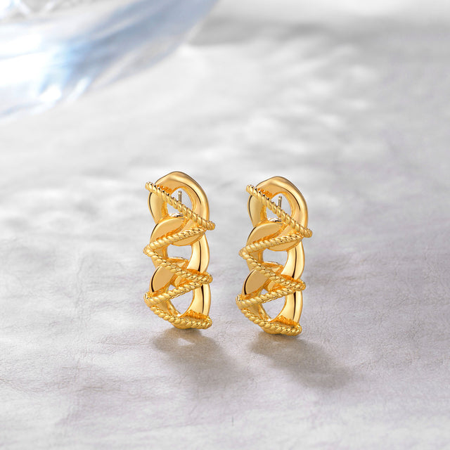 Fettero® chunky twisted studs styled on a woman, versatile gold earrings ideal for daily wear
