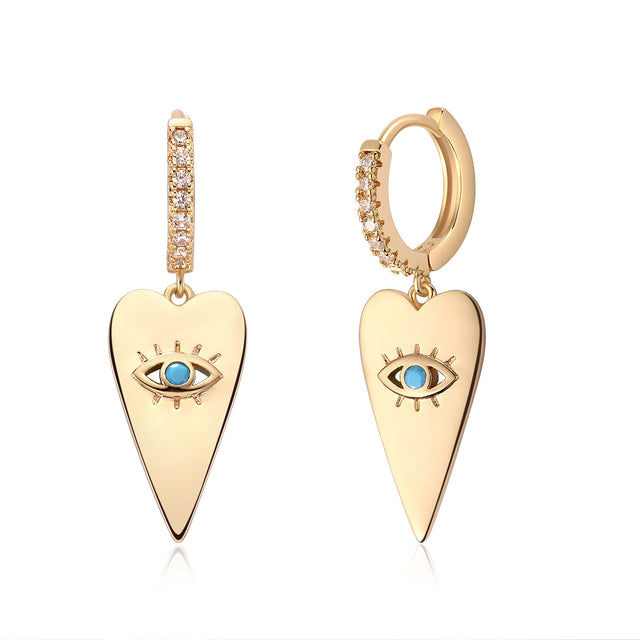 Fettero® heart eye dangle earrings in gold for women, playful yet elegant design for everyday wear or gifting
