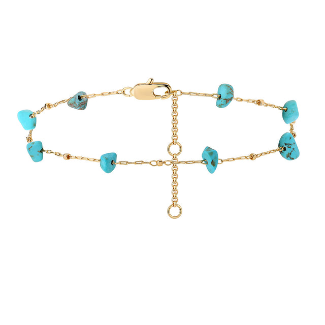 Natural turquoise chain anklet in gold for women by Fettero®, delicate everyday wear anklet and thoughtful gift