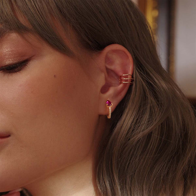 Fettero® rose CZ hoop earrings styled on model, gold earrings for women perfect for everyday wear