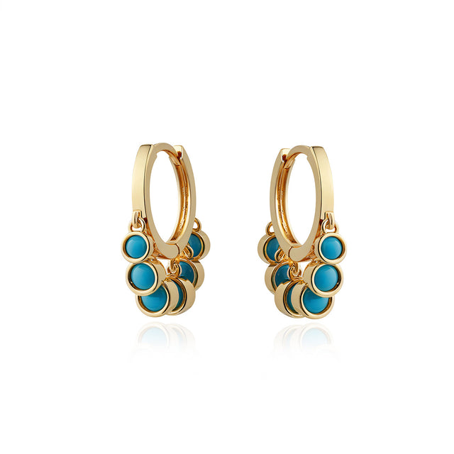 Turquoise dangle huggie earrings in gold for women by Fettero®, stylish everyday wear jewelry and meaningful gift