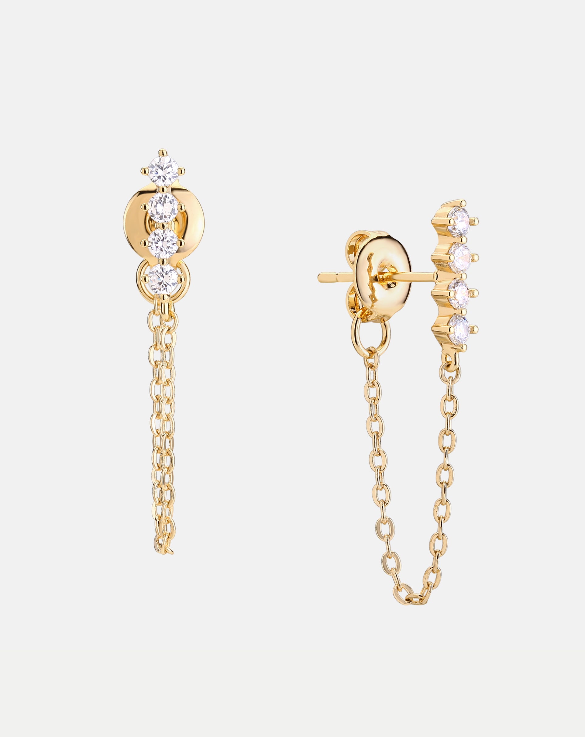 Bar stud chain earrings in gold for women by Fettero®, minimalist everyday wear jewelry and thoughtful gift choice