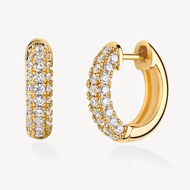 Fettero® classic CZ hoop earrings styled on model, gold hoop earrings for women and thoughtful gift idea