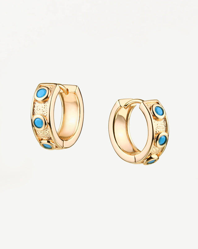 Turquoise inlaid hoop earrings in gold for women by Fettero®, colorful everyday wear jewelry and stylish gift choice